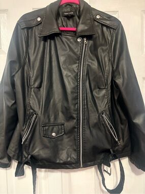 New Look Black Faux Leather Moto Jacket with Silver Hardware